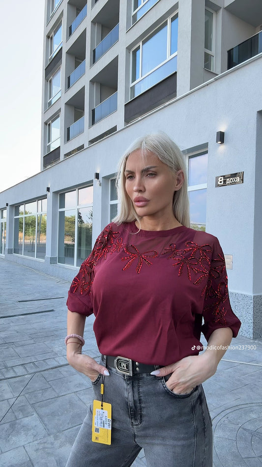 Елегантна блуза в цвят бордо