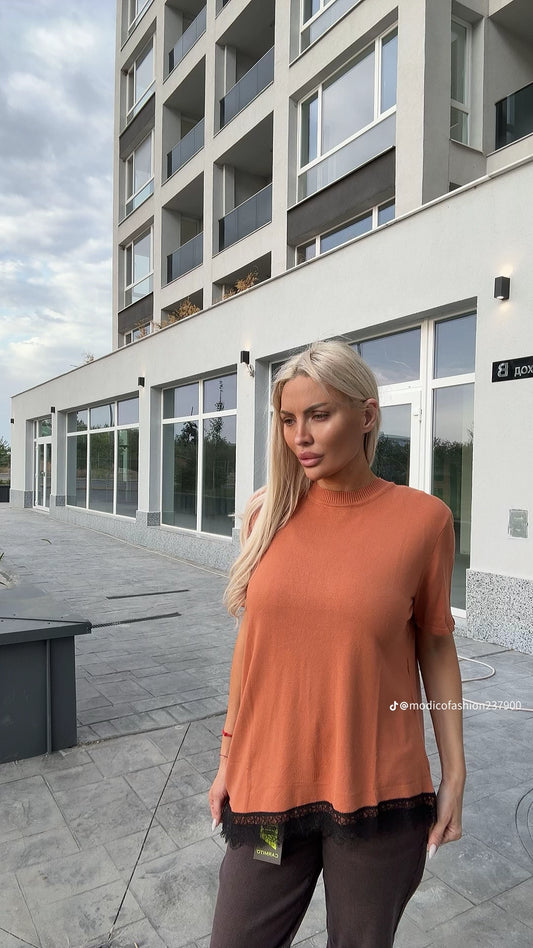 Блуза плетиво с дантела