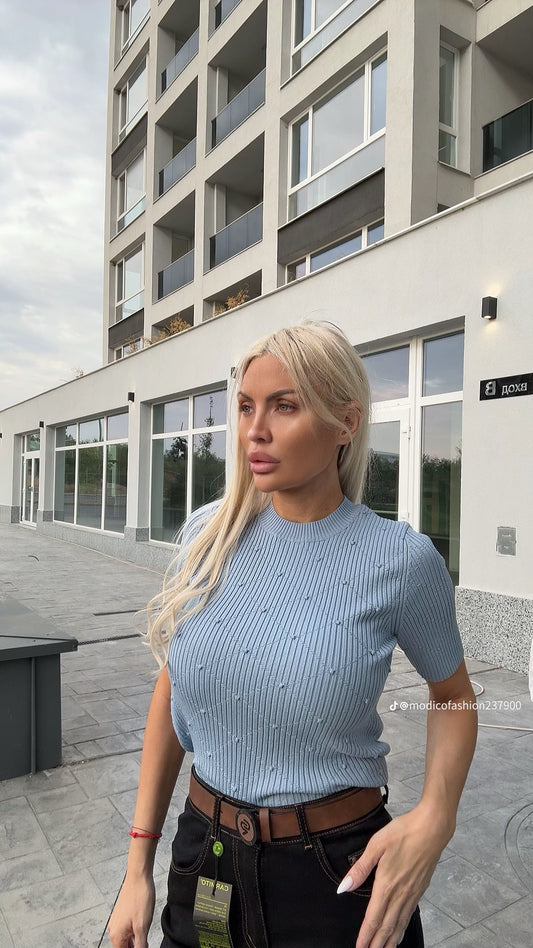 Блуза плетиво с къс ръкав
